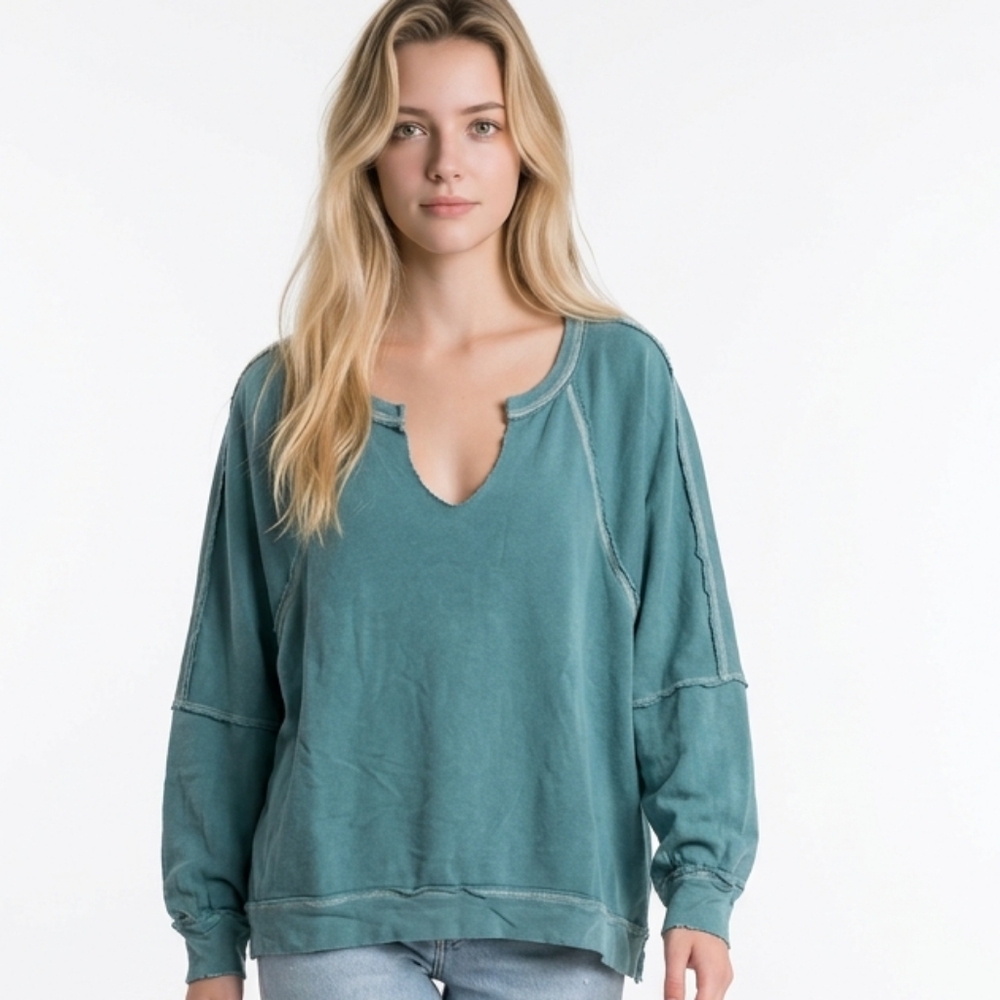 Free People Pullover Light Weight V neck - Distressed Seams. Large. NWOT